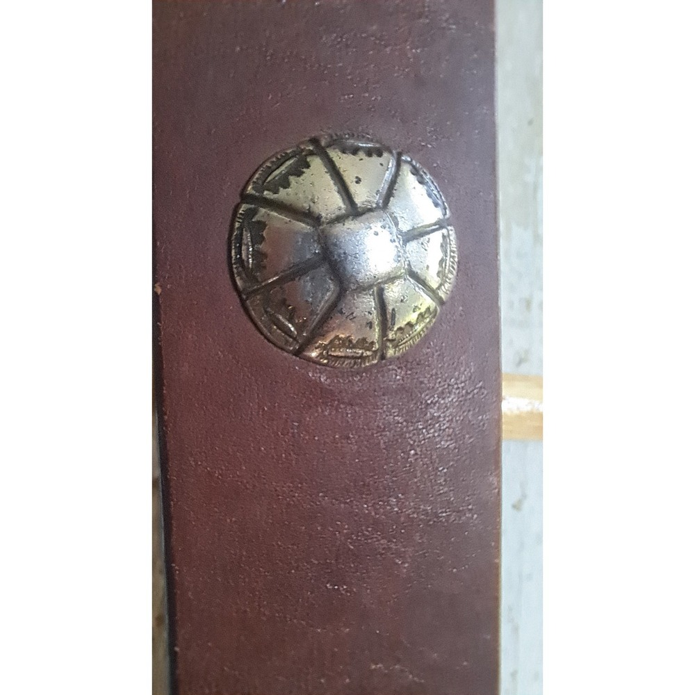 Honest Brown Leather Rugged Western Concho Belt Silver-Tone Buckle 1991 Vintage - Picture 2 of 8